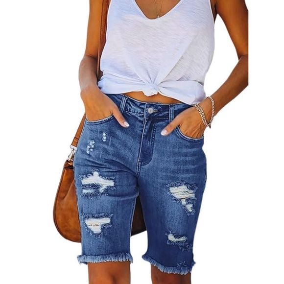 IZURIA Pants - IZURIA Blue Distressed Denim Bermuda Shorts Size M